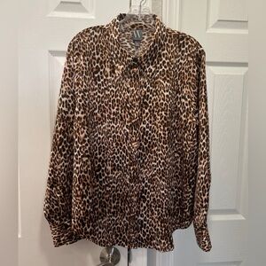 Worthington Leopard Print Button-up, Long Sleeve Blouse Women's  SIZE XXL